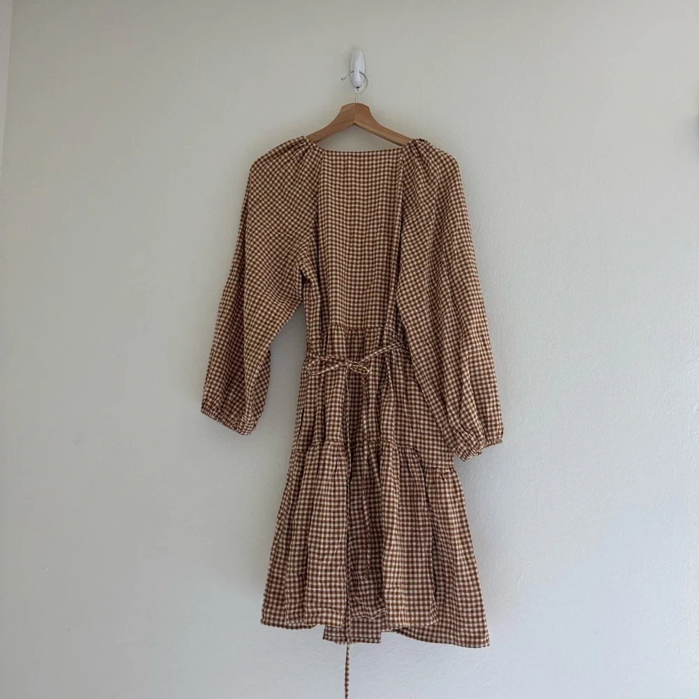 Madewell Brown Gingham puff sleeve Wrap Dress - Picture 8 of 8